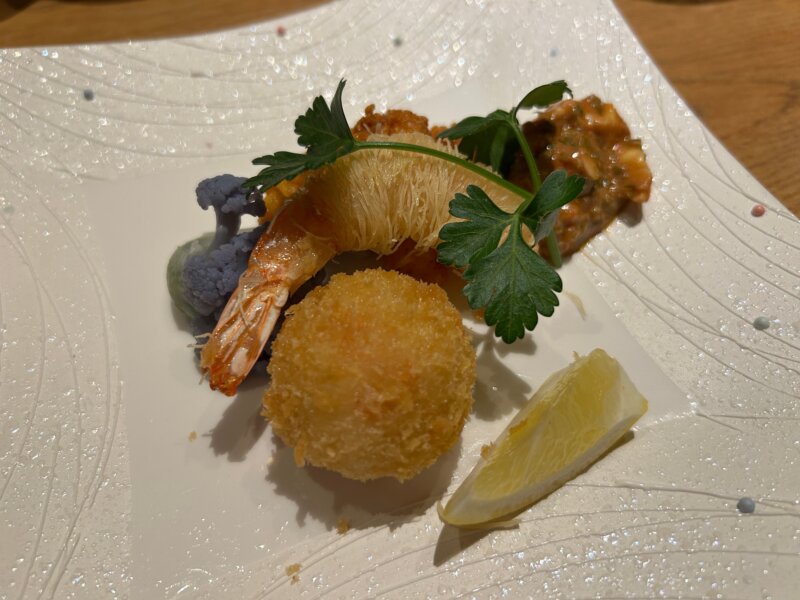 「蔵王の森」がつくる美と健康の温泉宿 ゆと森倶楽部 夕食のクロケットとカダイフ