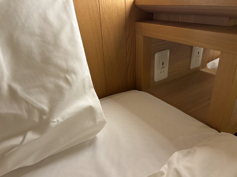 「蔵王の森」がつくる美と健康の温泉宿　ゆと森倶楽部　さくらトリプルの部屋のベッドサイドのコンセント類