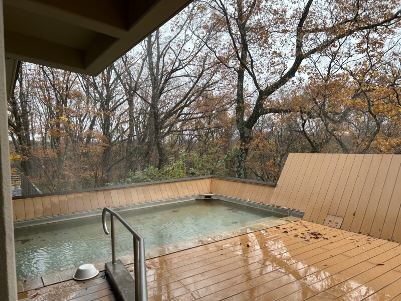 「蔵王の森」がつくる美と健康の温泉宿　ゆと森倶楽部　大浴場露天風呂（朝）